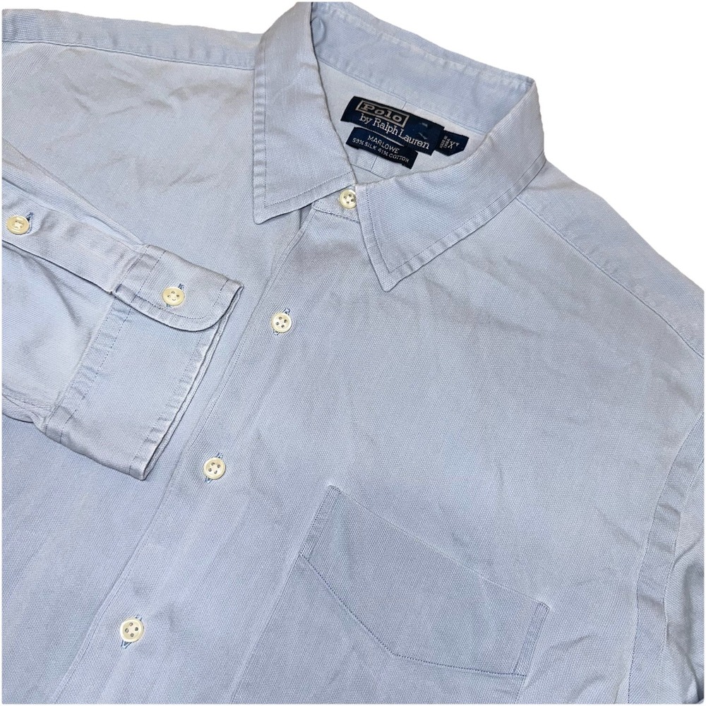Vintage 90s Polo Ralph Lauren Marlowe Silk Cotton Button Up Shirt Preppy Men XL